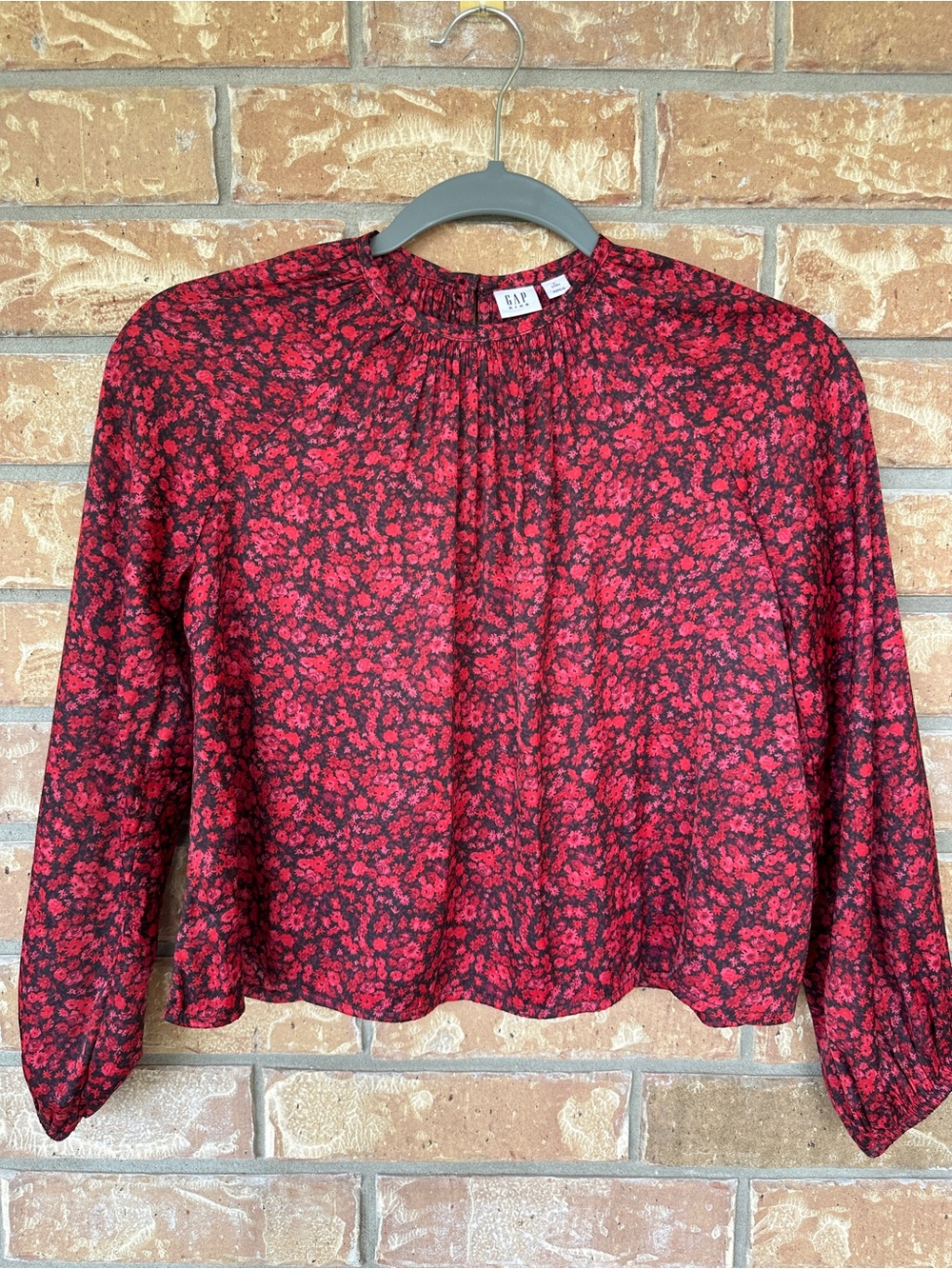 GAP Kids Floral Long Sleeve Blouse Top Red Black Kids Large 10